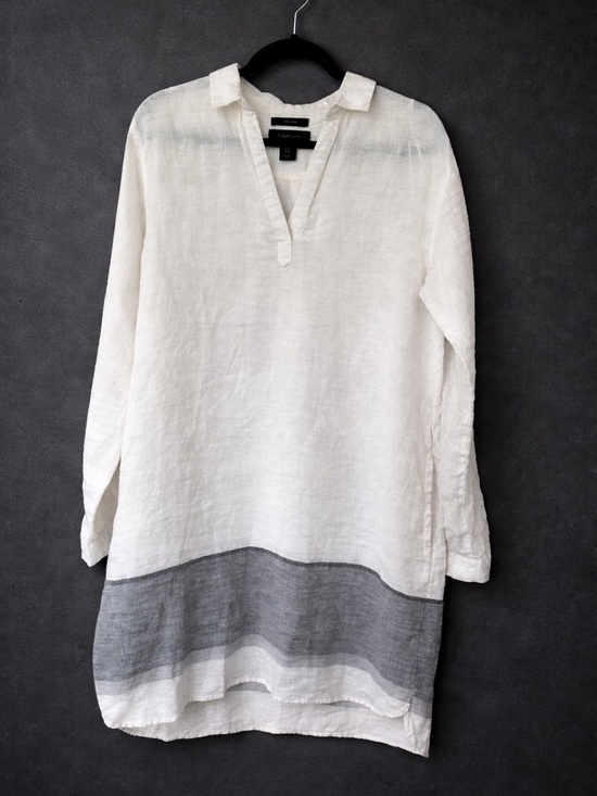 Tahari Dresses & Skirts - Tahari Linen long sleeve  popover Shirt dress with Gray Hem